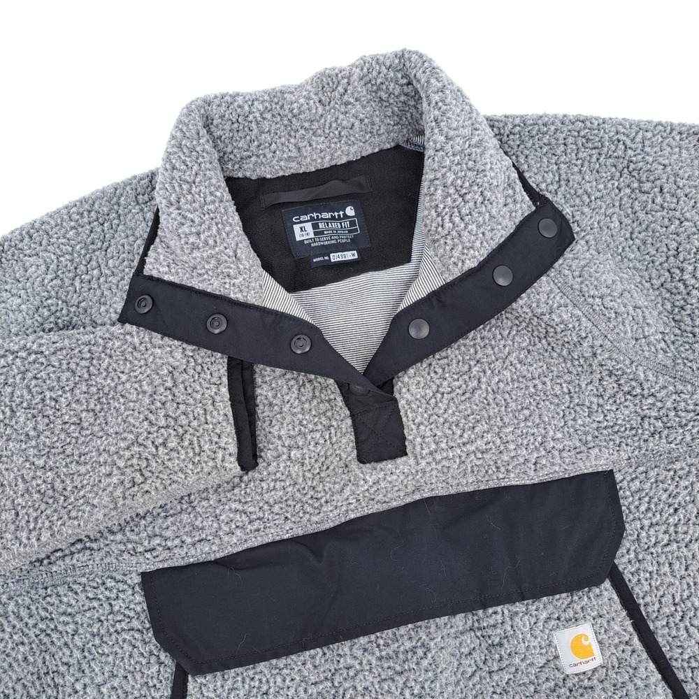 Carhartt OJ4991-W Sherpa Fleece Pullover Mens XL Gray Relaxed Fit Snap Mock Neck